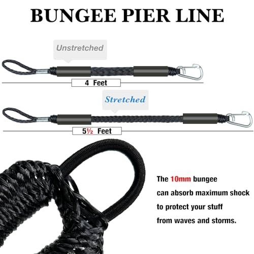 4FT Anchor Bungee Line Bigger 316 Stainless Clip Boat Bungee Dock 4Feet Black