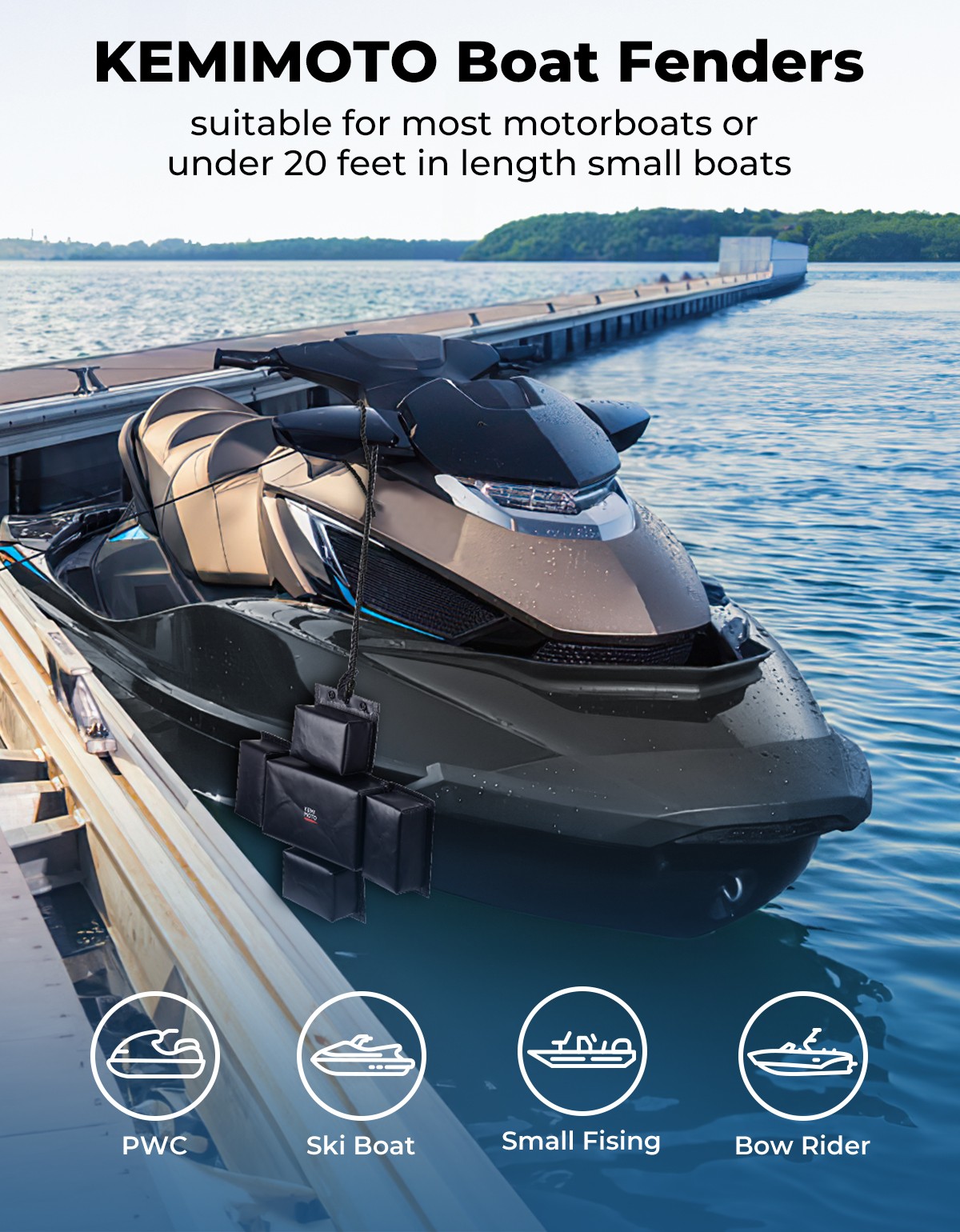 KEMIMOTO PWC Boat Fenders Boat Jet Ski Bumpers For Boat Jon Boat Pontoon Boat