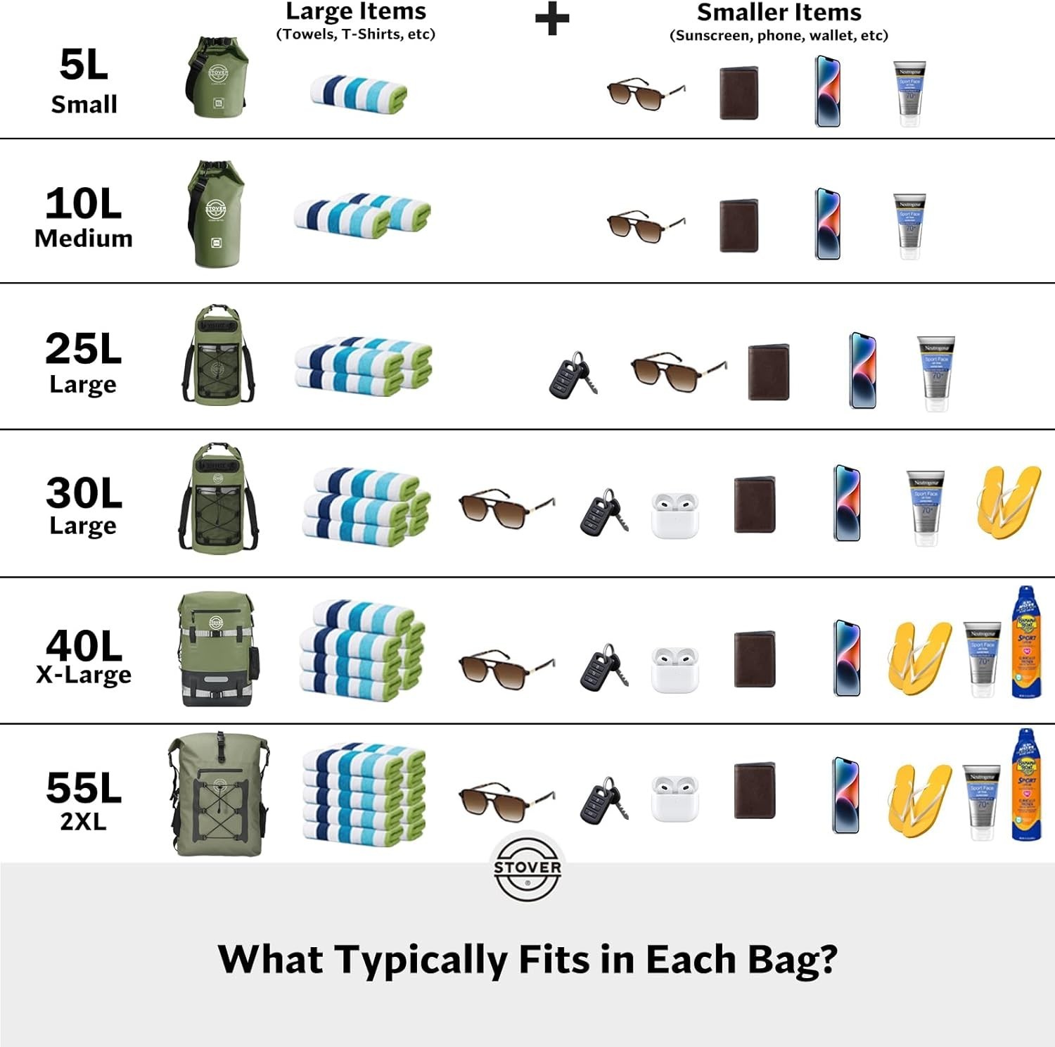 5/10/25/30/40/55L Waterproof Dry Bag- Roll-Top Backpack w/Phone Case- Kayakin…