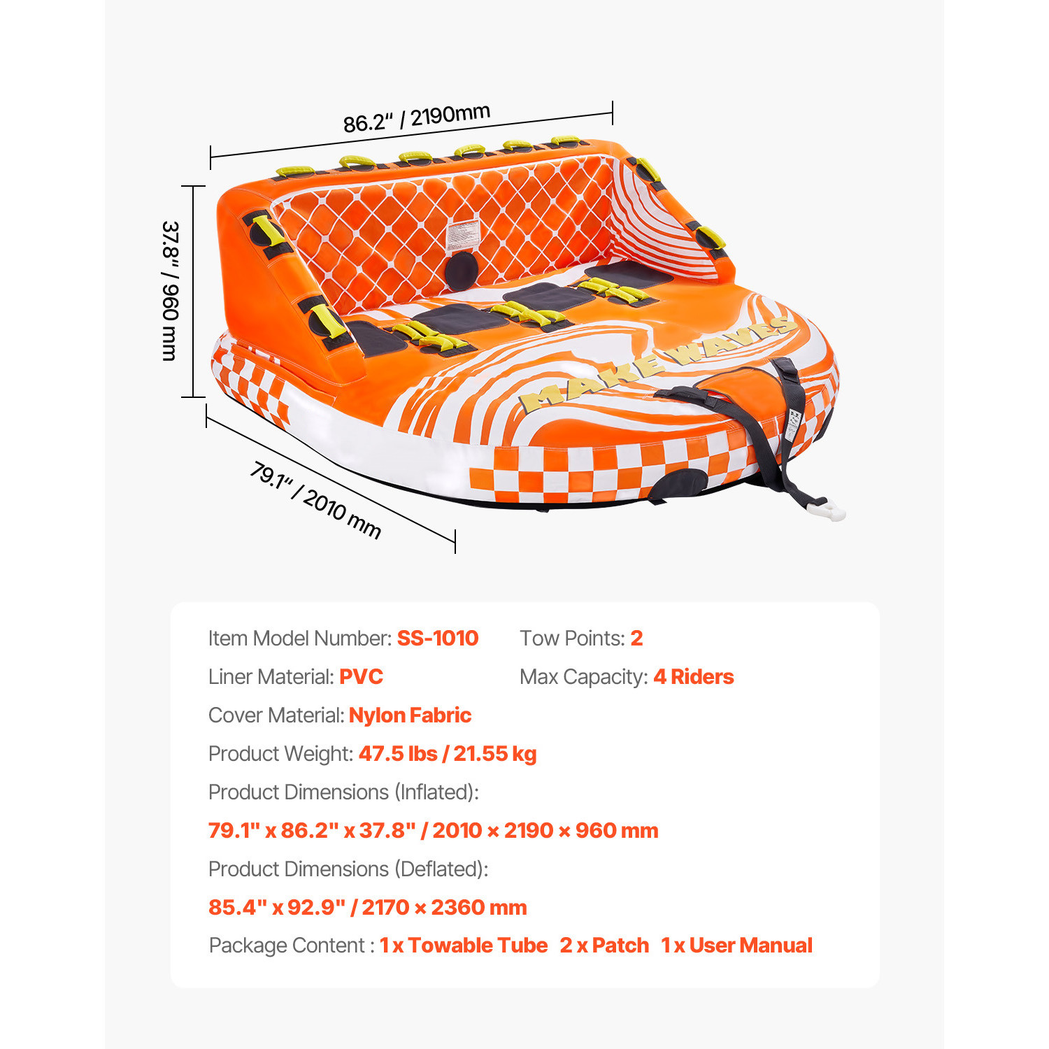 Towable Tube for Boating 1-4 Riders Boating Tubes Towable Water Sport