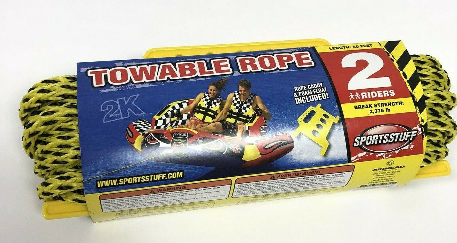 Airhead SPORTSSTUFF 57-1522 Towable Tube 2 Person/Riders 60 Foot Tow Rope New