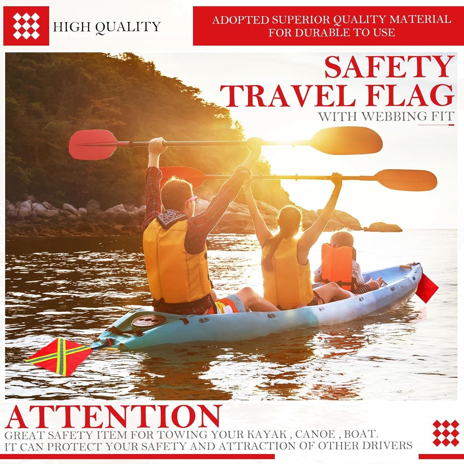 4 Pcs Safety Red Tow Flag for Truck Reflective Warning Kayak Red Flag Truck Load