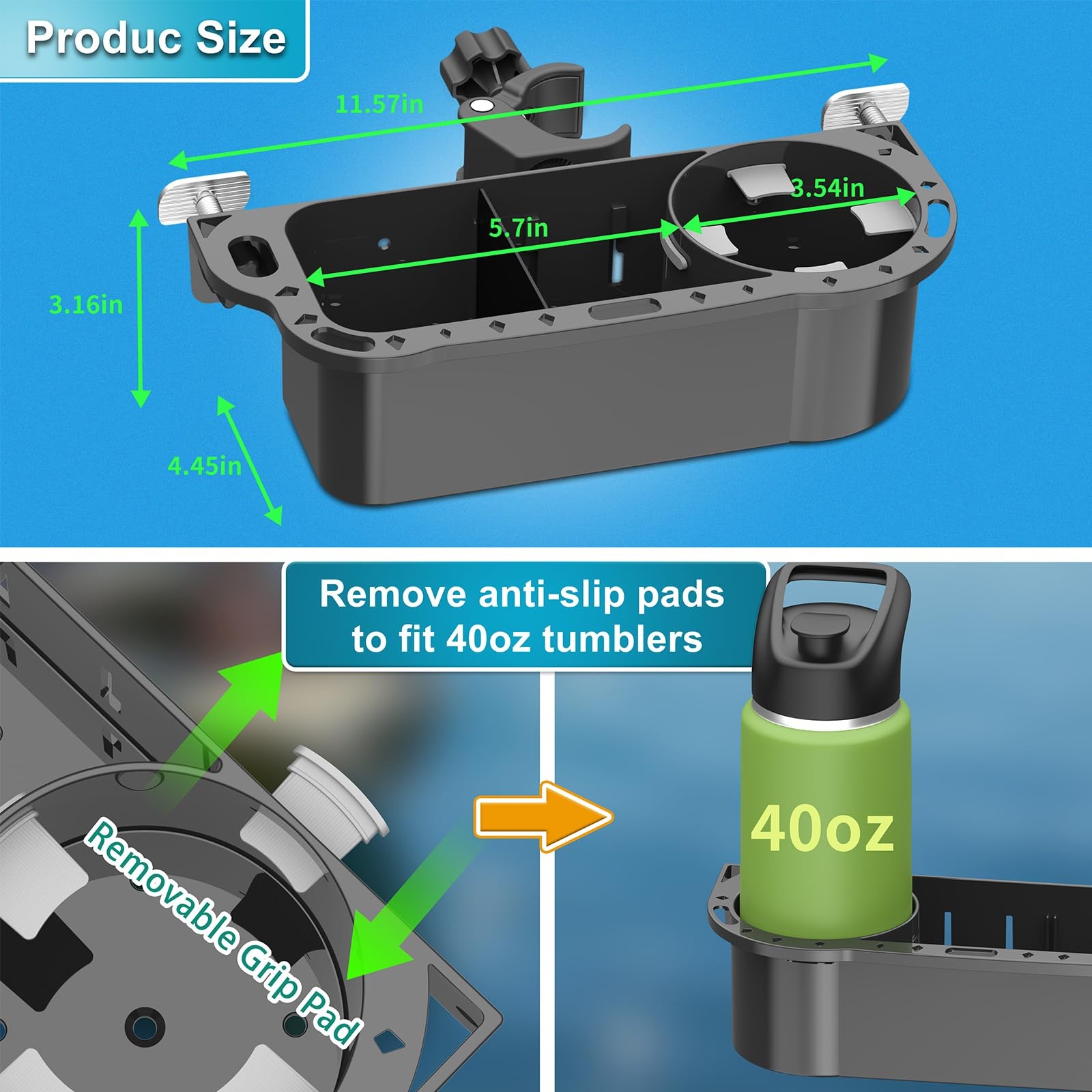 Boat Caddy Organizer, 3-in-1 Mount (Screw/Fishing Boat Track/Clamp-On), Remov…