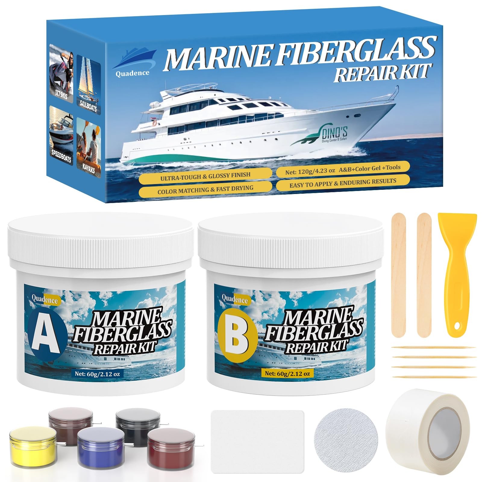 Quadence Fiberglass Boat Repair Kit, Marine Large, white