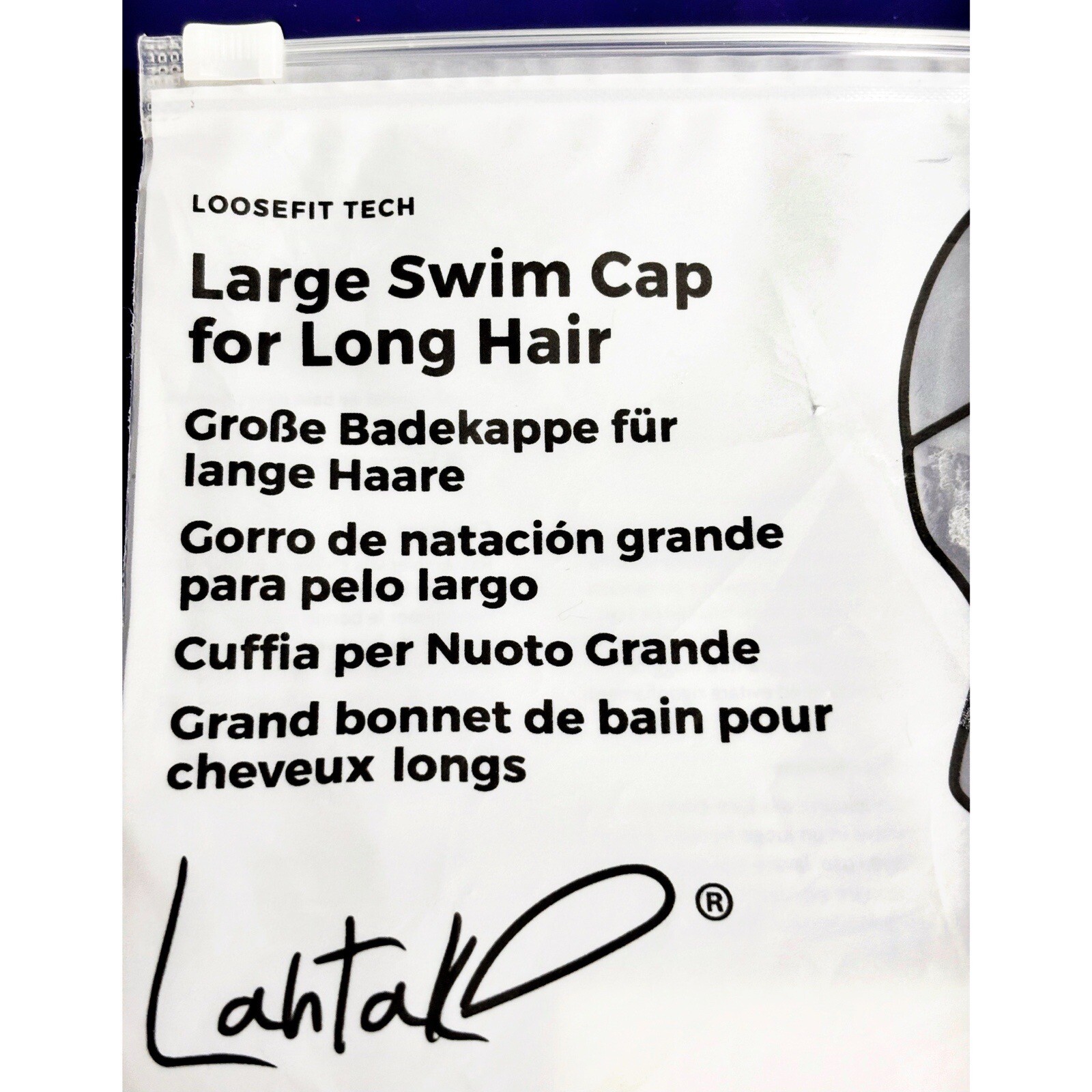 LAHTAK Swim Cap Extra Large 100% Silicone Long Hair Blue Purple w Pouch