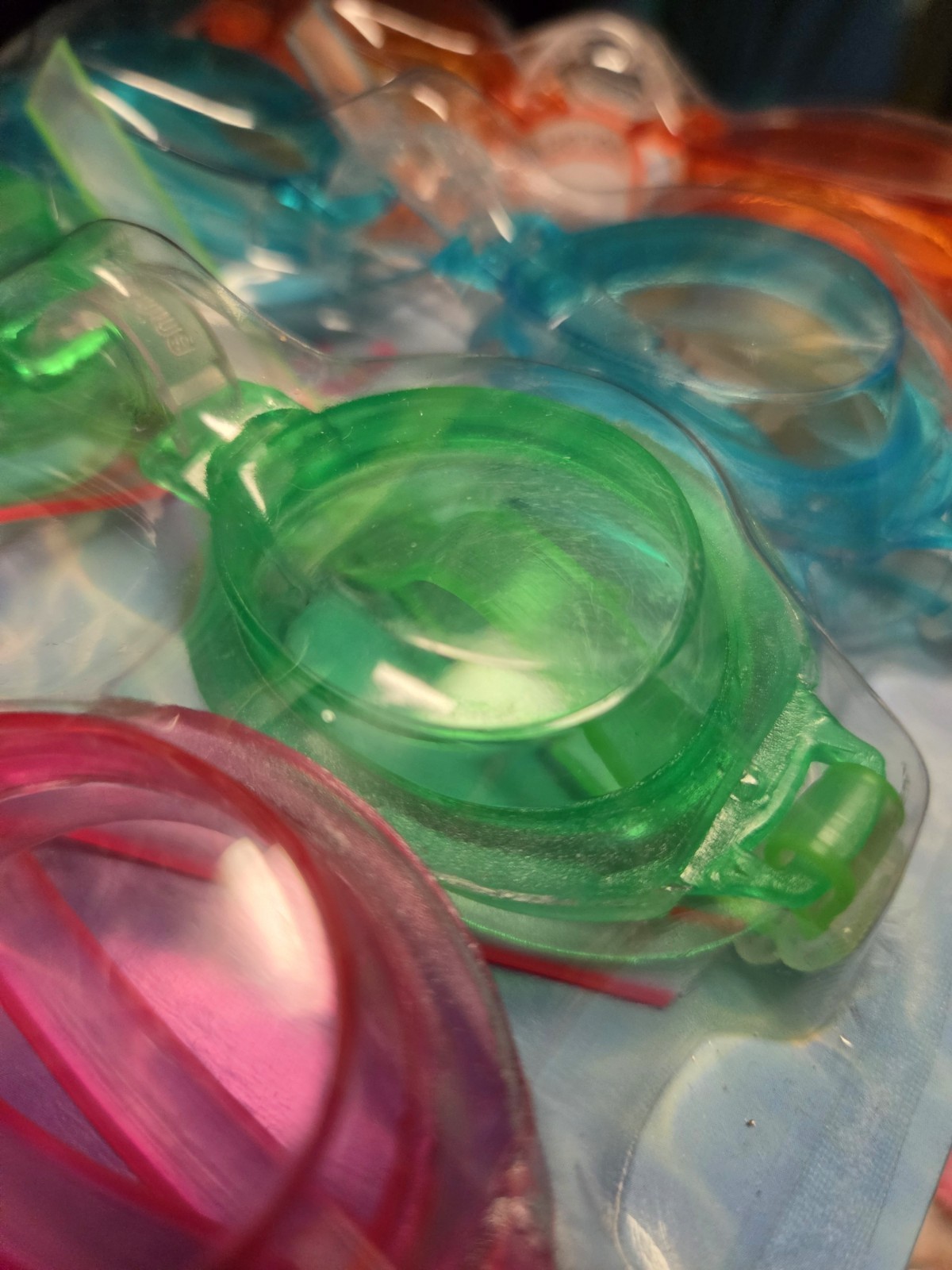 Swim Goggles (2)4 Pack Multicolored Child Googles Orange Blue Green Pink Ages 4+