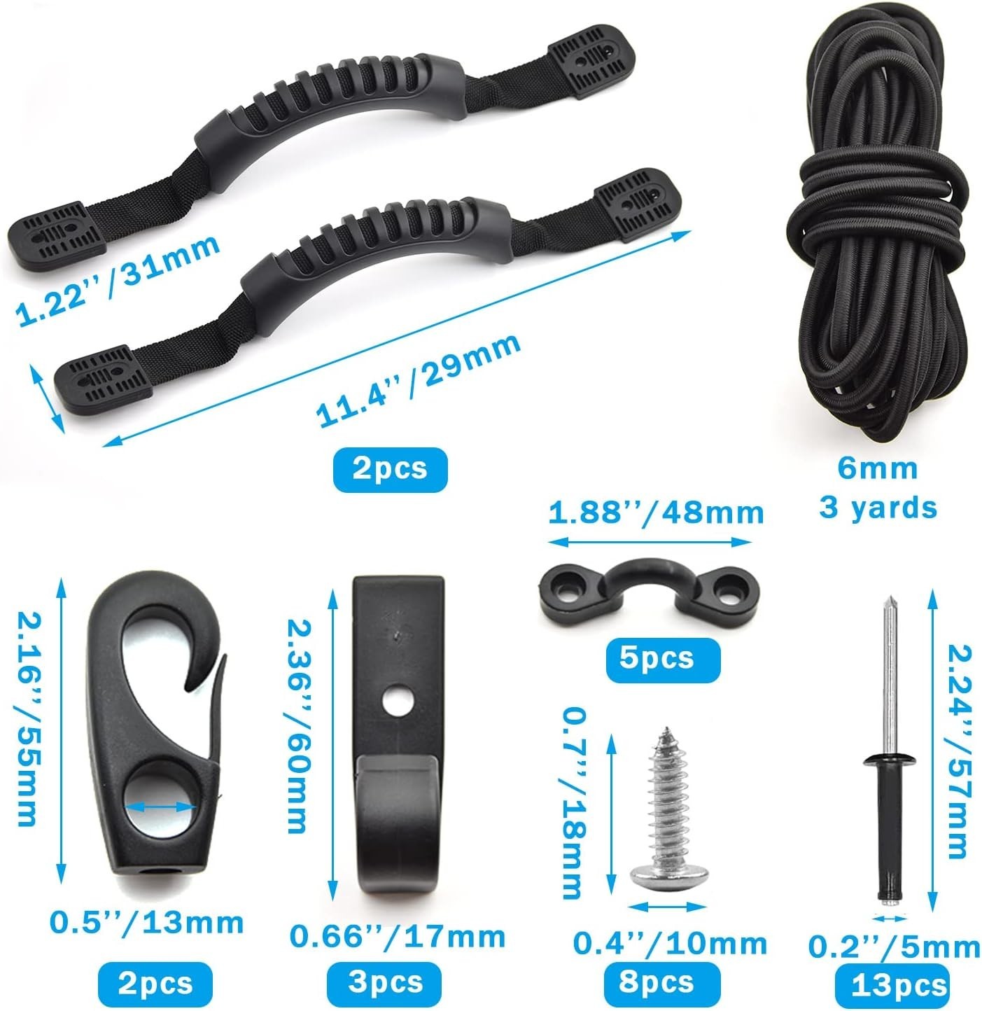 Kayak Carry Handle Rigging Kit Canoe Handles 15FT 6mm Elastic Bungee Replacement
