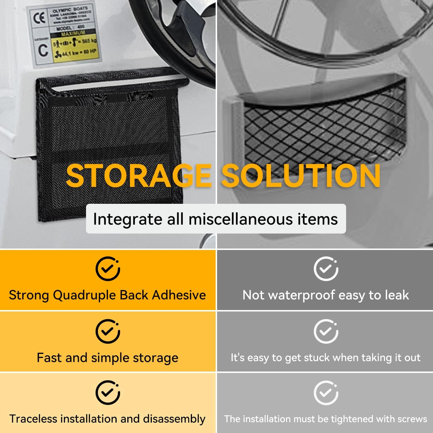 Boat Storage Bag, Boat Storage Caddy Organizer, Reflective Leak-Proof Mesh Bag w