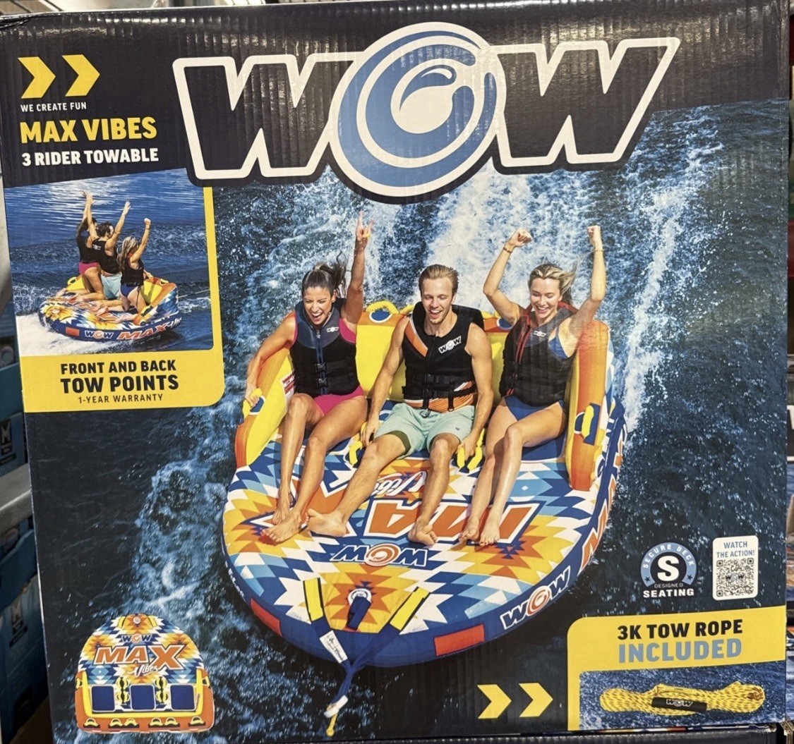 WOW Sports Max Vibes 1-3 Rider Inflatable Towable Tube Boat Raft Float