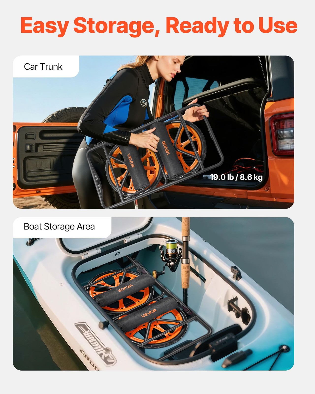 VEVOR 300lbs Kayak Cart, 15″ No-Flat Tires, All-Terrain Canoe Dolly