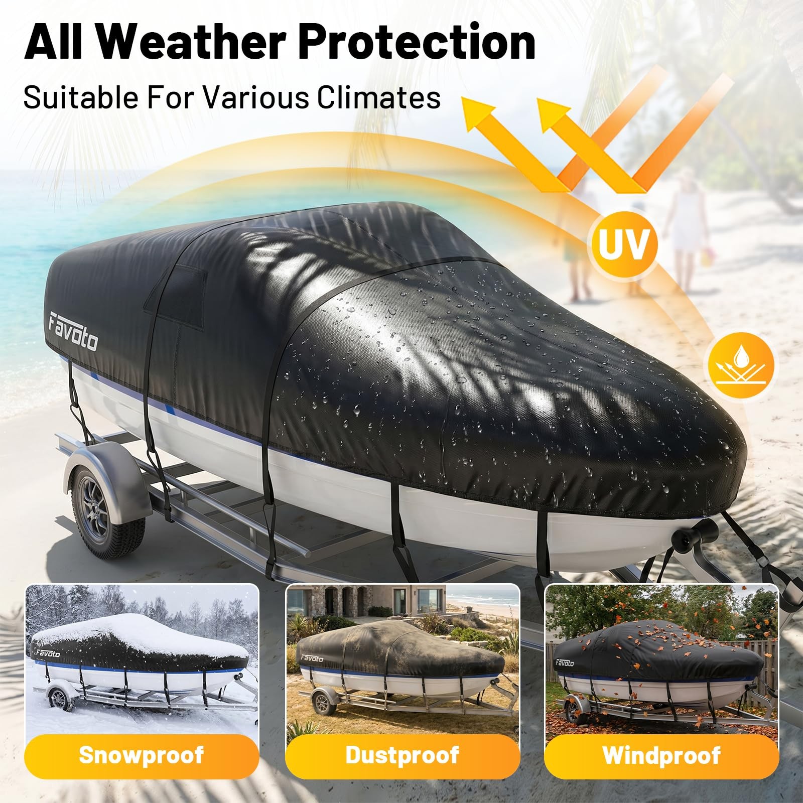 Favoto Heavy Duty Trailerable Fits 20″-22″ Length, 100″ Beam Width, Black