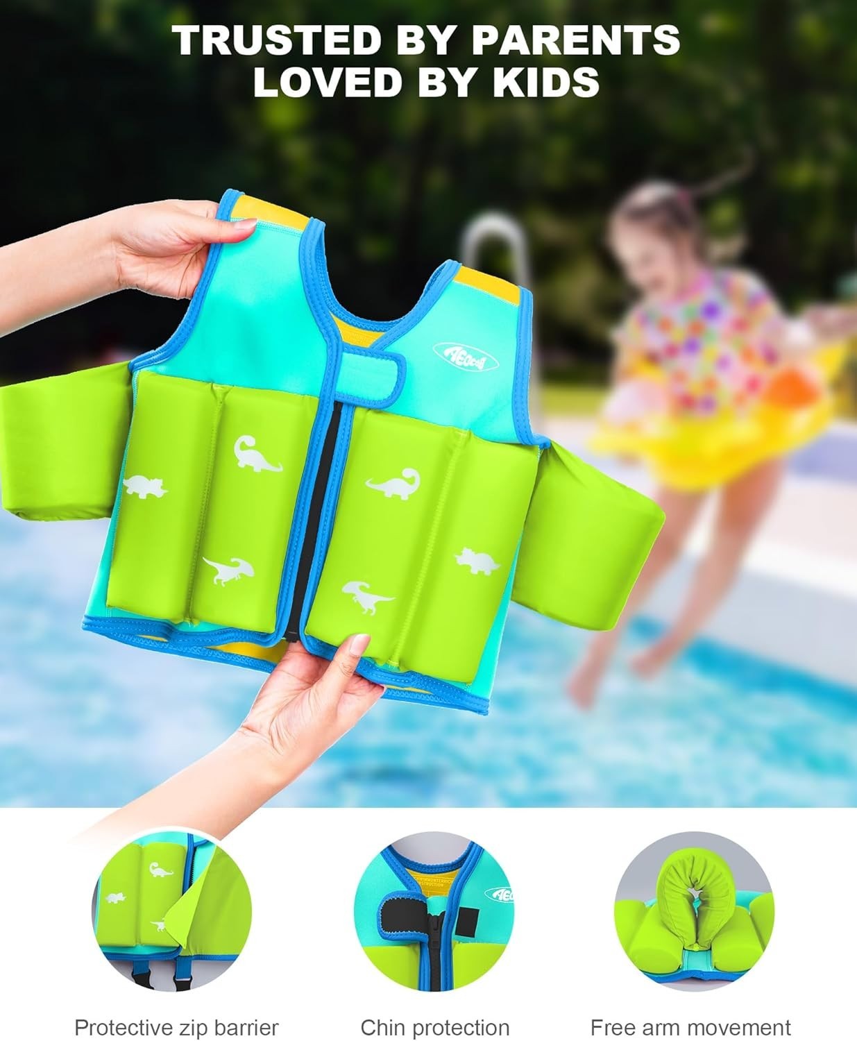 Toddler Swim Vest 20-30-50-70 Pounds, Kids Pool Floaties for 1-2-3-5-7-9 Years