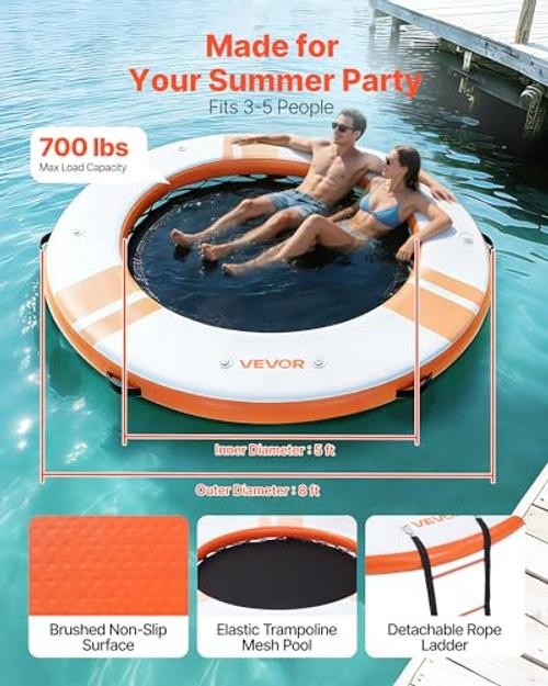 Inflatable Floating Dock, φ8 x 0.5 ft/2.44 m x 0.15 m White + Orange