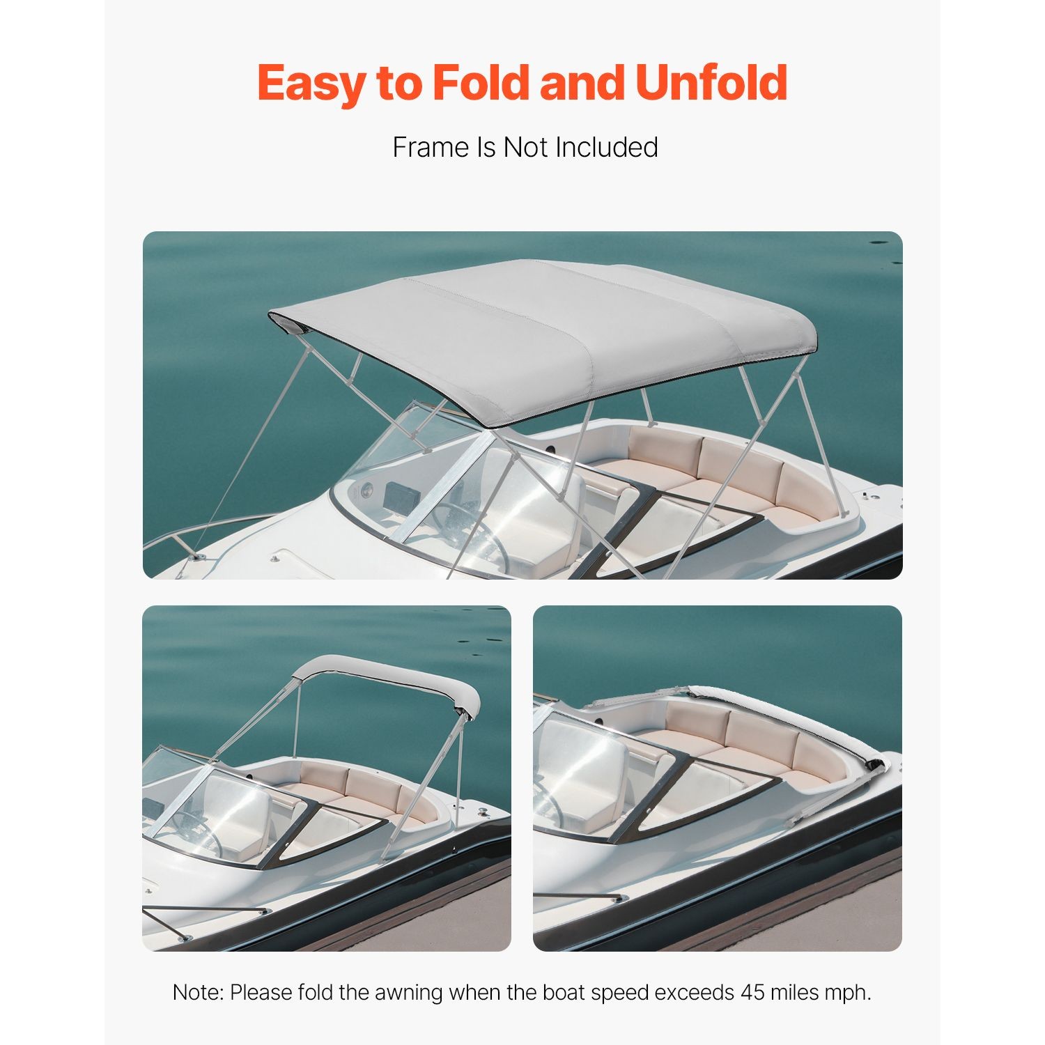 4 Bow Bimini Top Replacement Cover, 8 ft, 600D Waterproof Boat Sun Shade with