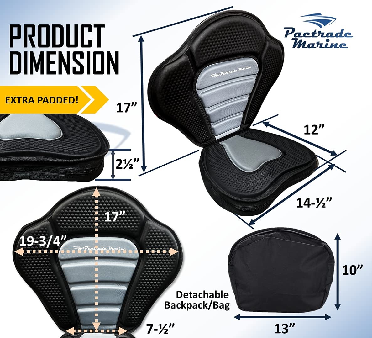 Adjustable Straps Black Gray Extra Padded Deluxe Kayak Seat Detachable Storag…