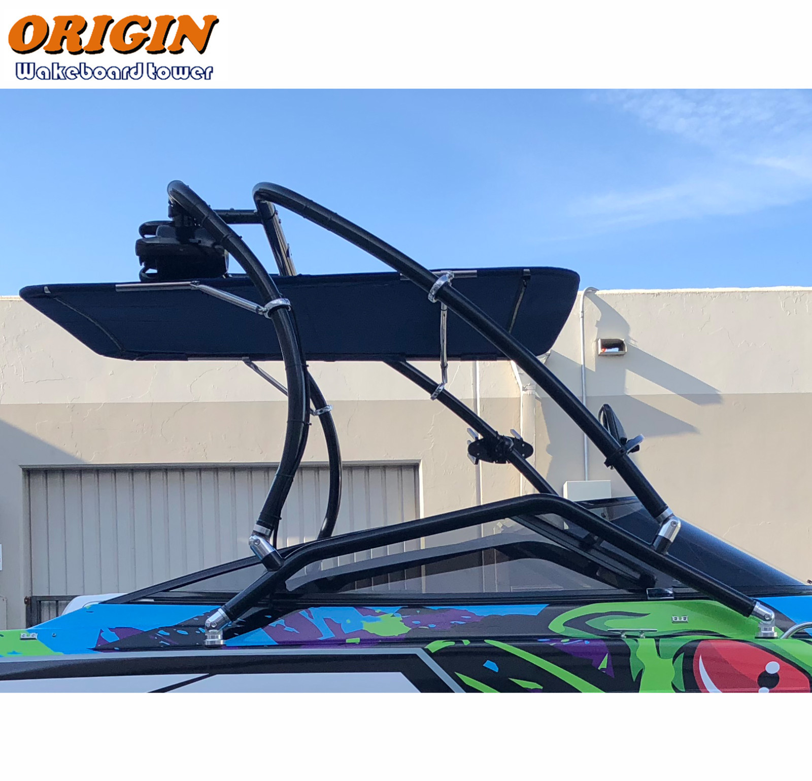 Pkg Origin Catapult Boat Wakeboard Tower Black W/ Pro Tower Bimini Top 5 Yrs Wty