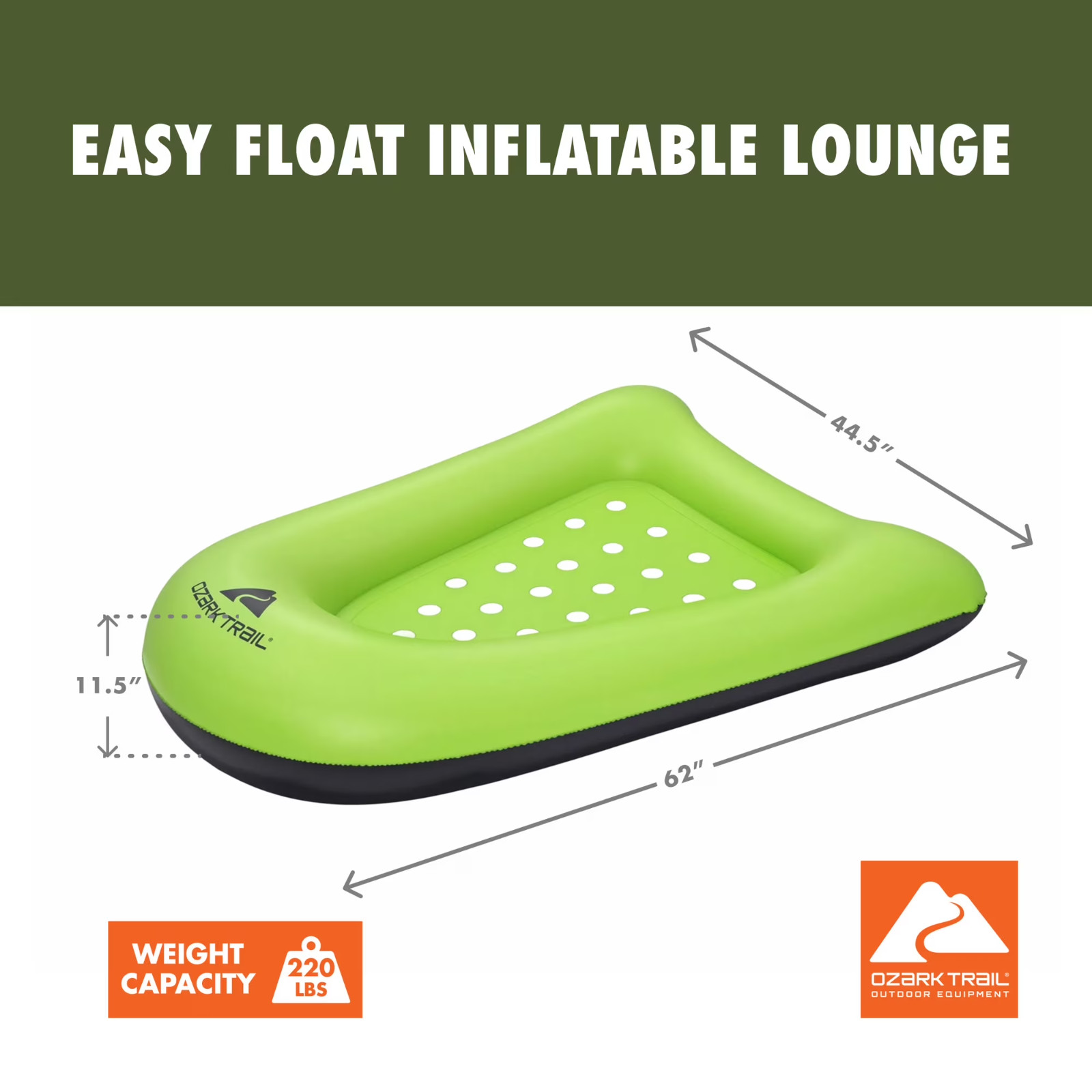 Ozark Trail Easy Float Inflatable Pool Lounge Adult, 62″ Long 🆕
