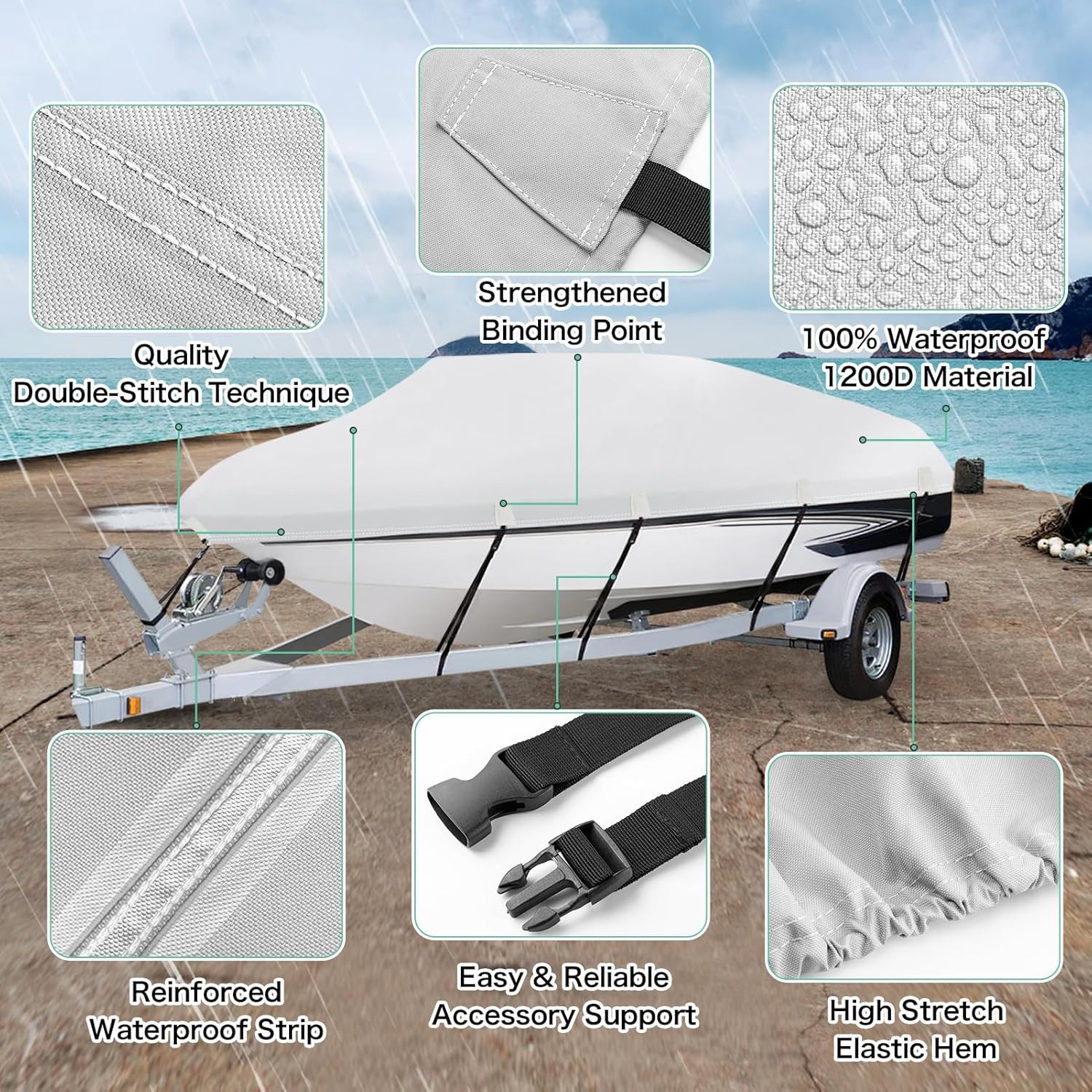 Boat Cover 1200D Marine 20-22ft V Hull Trailerable