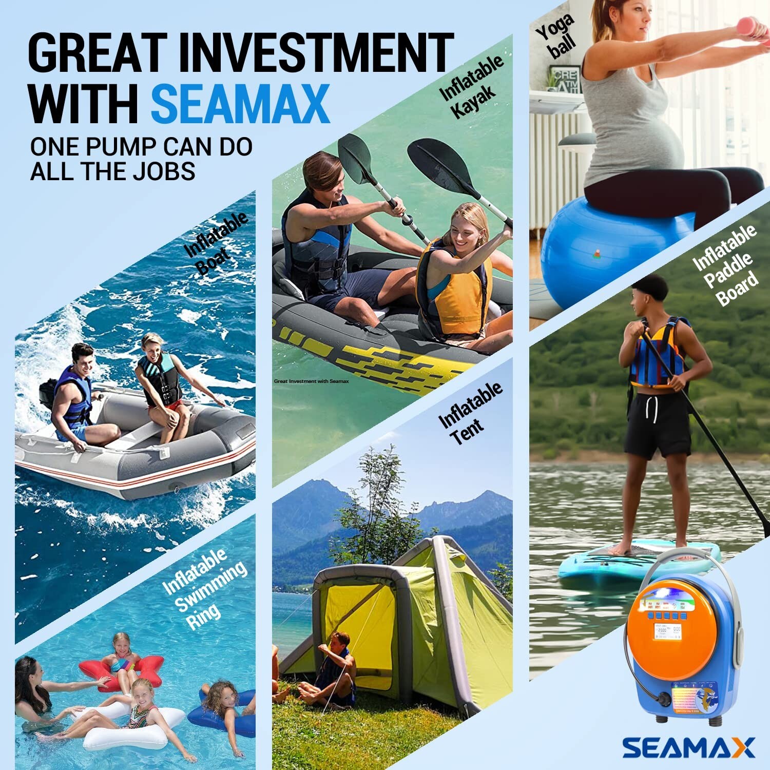 SEAMAX SUP Electric Air Pump for Inflatable Paddle Board & Boat, High Speed D…