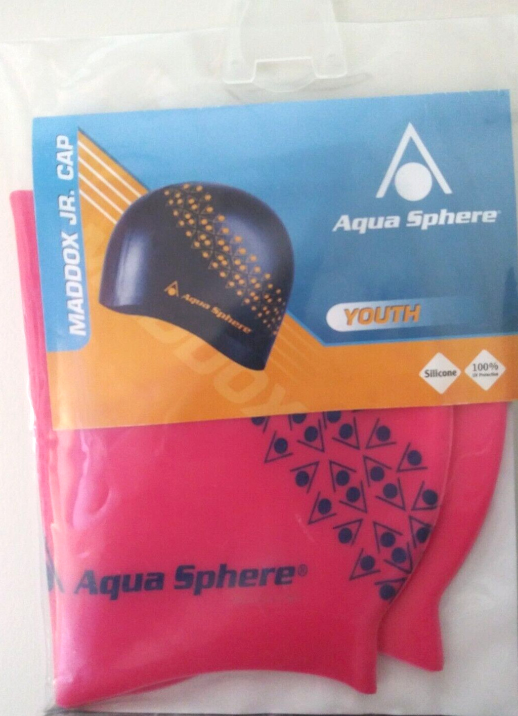 2x AQUA SPHERE Maddox JR. Youth Swim Caps 100% UV Protection Silicone Pink NWT