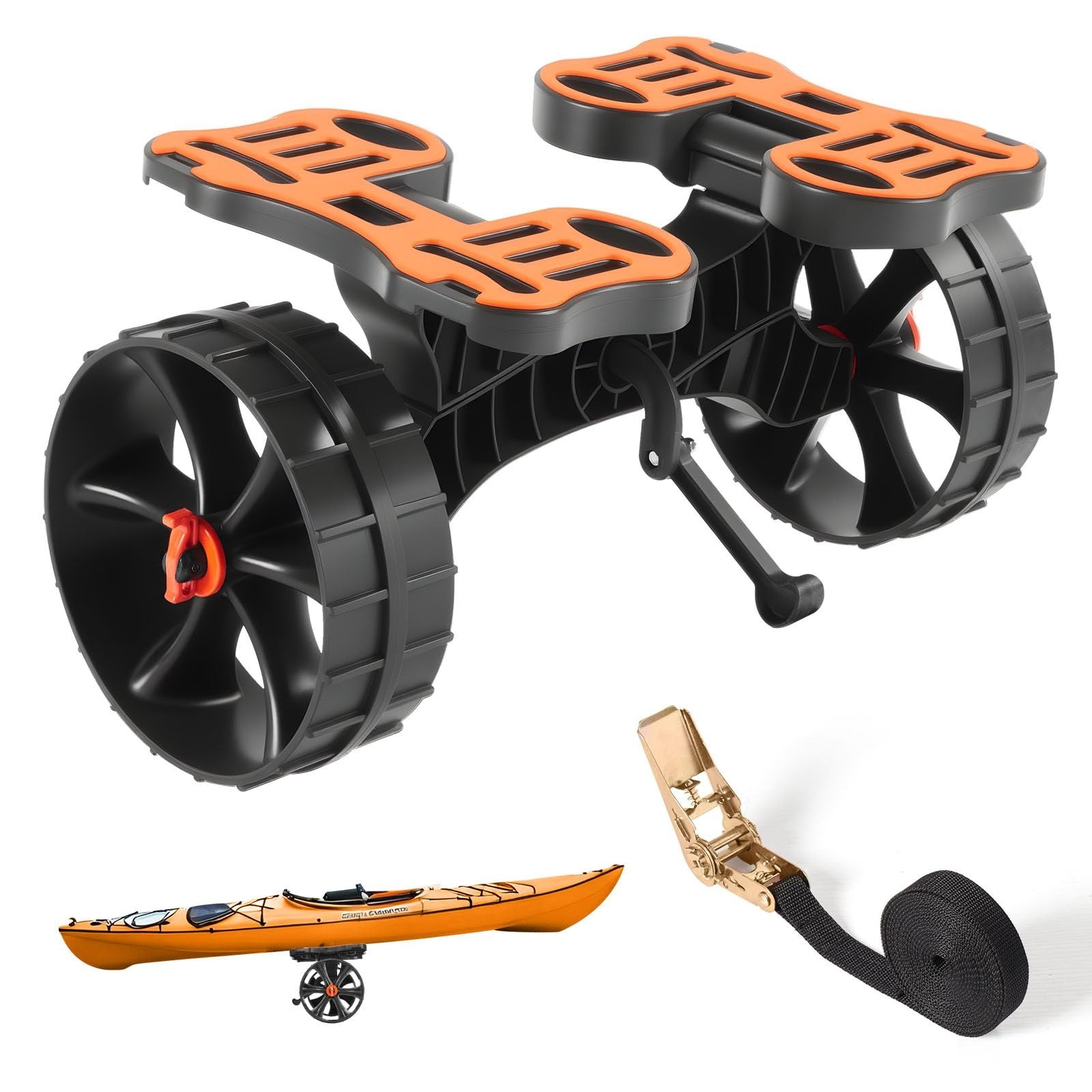 Foldable Kayak Cart 300 lbs Capacity, Trolley with 10″ Rubber Tires & Strap, Can