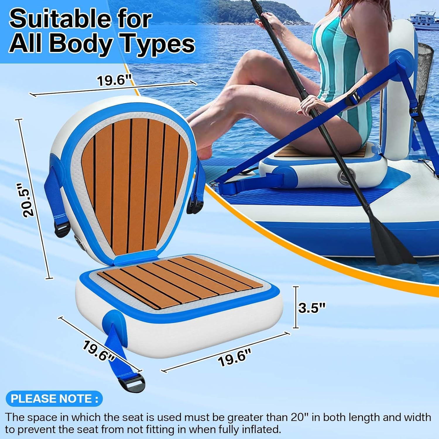 Inflatable Kayak Seat with Back Support, Universal Sturdy Paddle Board Seats for