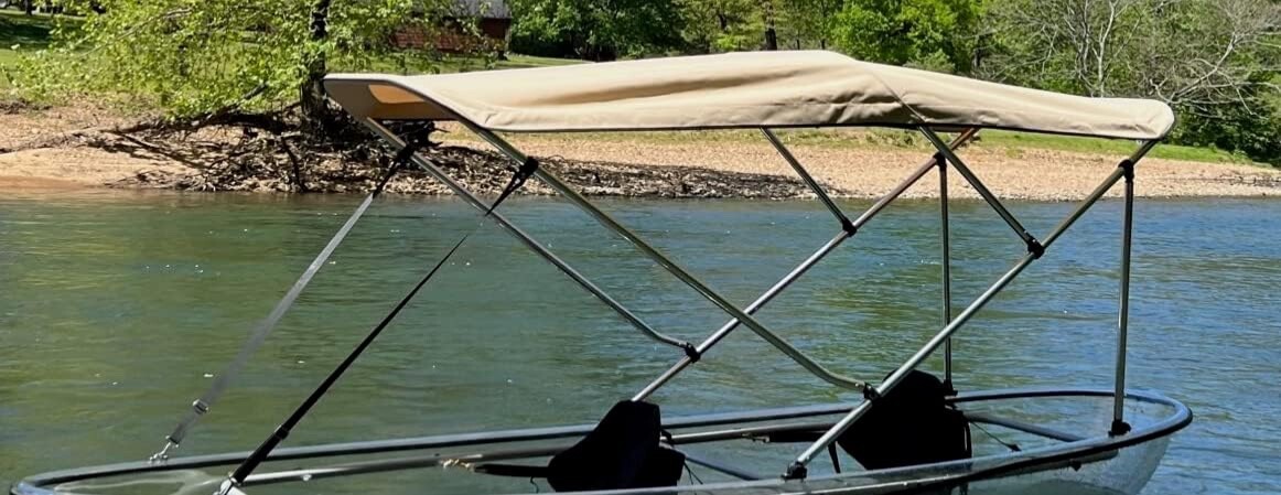 CRO 3’x8′ Canoe/Kayak Sun Shade Canopy Bimini Top – Blocks UV/Heat/Rain – Beige