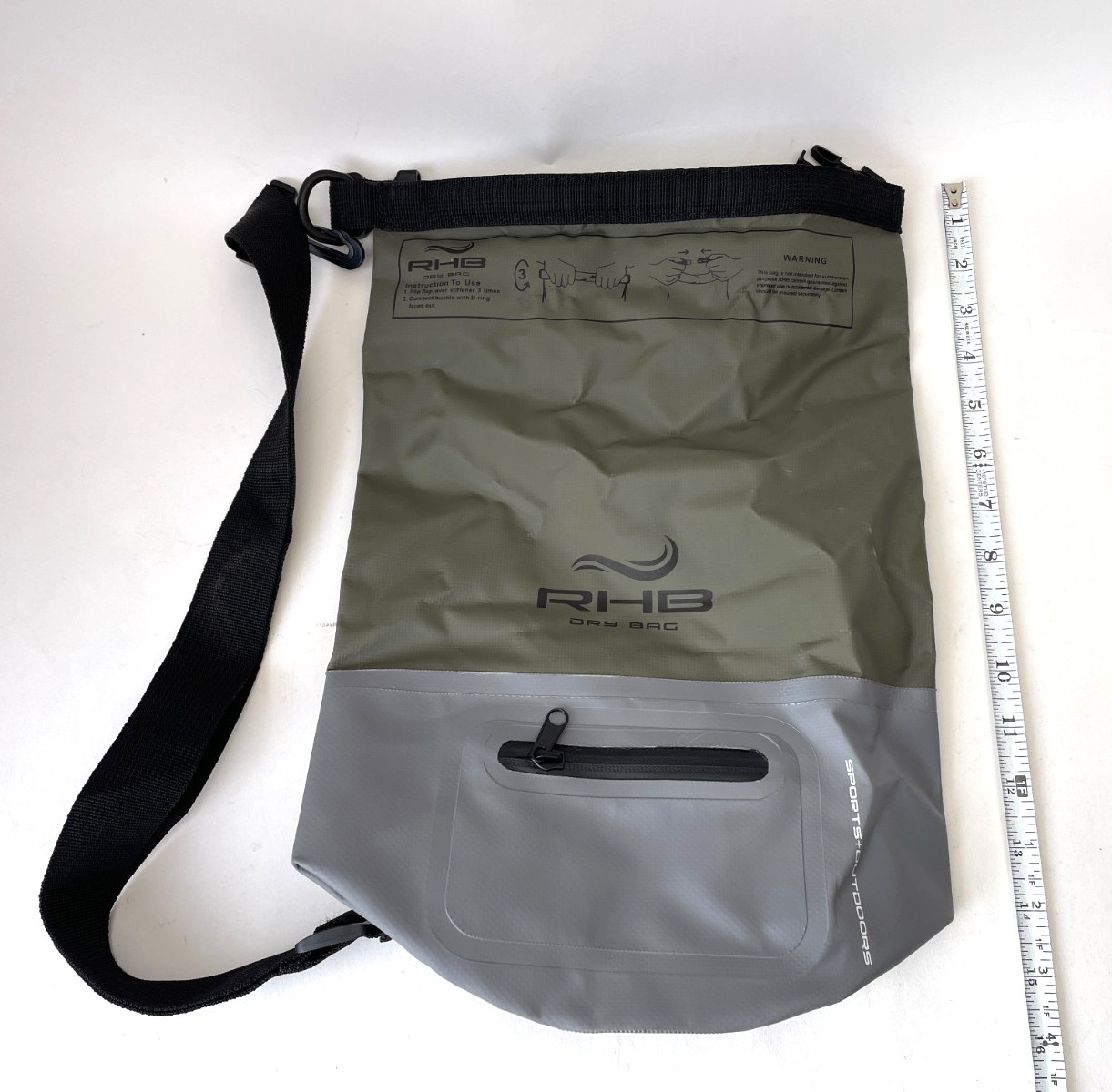 RHB Hawaii Waterproof Roll-Top Dry Bag Olive Green Gray Sling Pocket