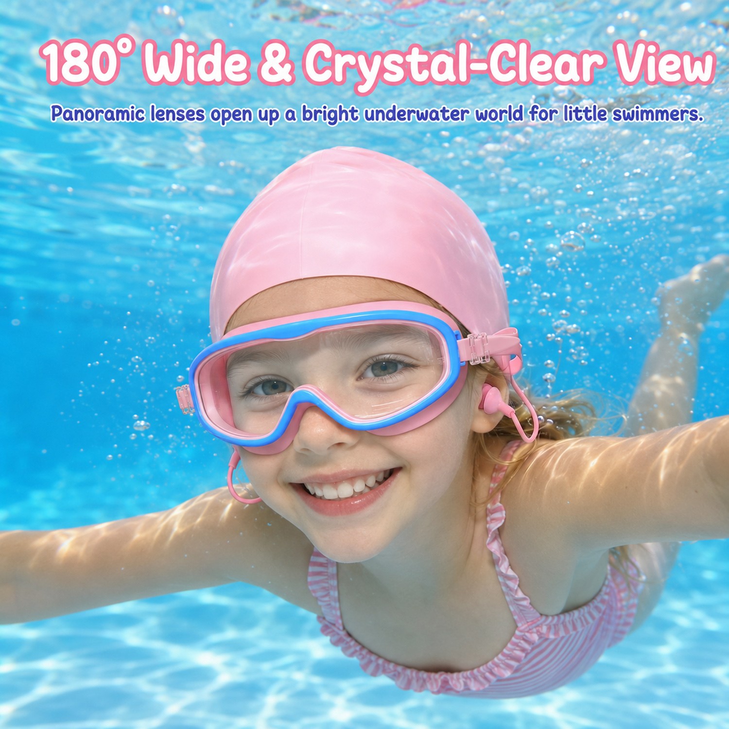 2PCS Kids Swimming Goggles And Swim Cap Set for 3-15 UV Protection Anti-Fog Pool
