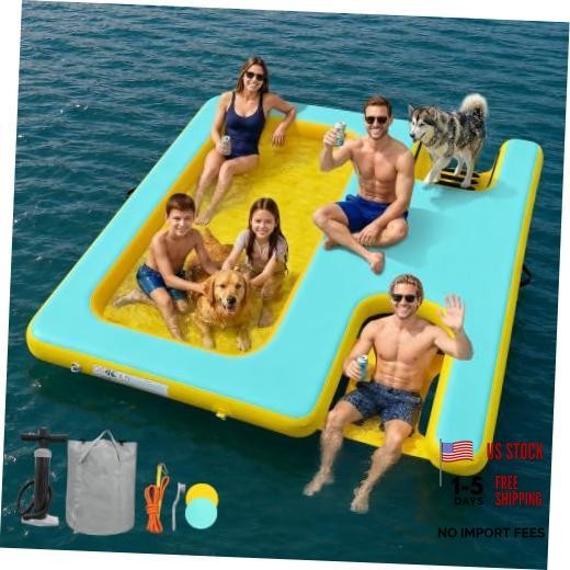 Inflatable Floating Dock 7ft/8ft/10ft Mesh Floating 8ft×8ft Mint Green+Yellow