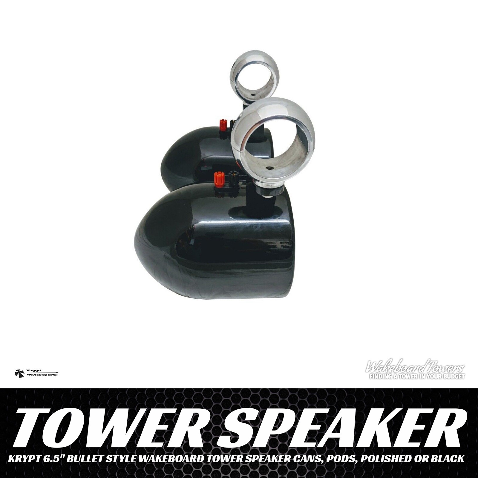 Krypt 6.5″ Bullet Style Wakeboard Tower Speaker Cans, Pods, Polished or Black