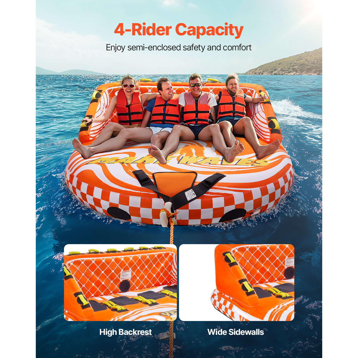 Towable Tube for Boating 1-4 Riders Boating Tubes Towable Water Sport