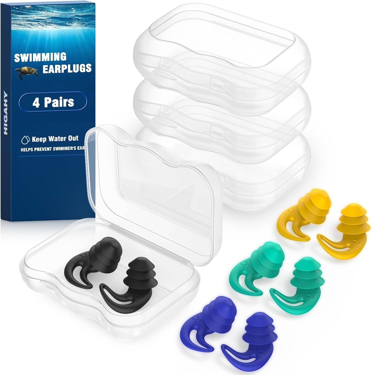 4-PAIRS Waterproof Swimming Ear Plugs for KIDS Reusable Silicone w/ Cases
