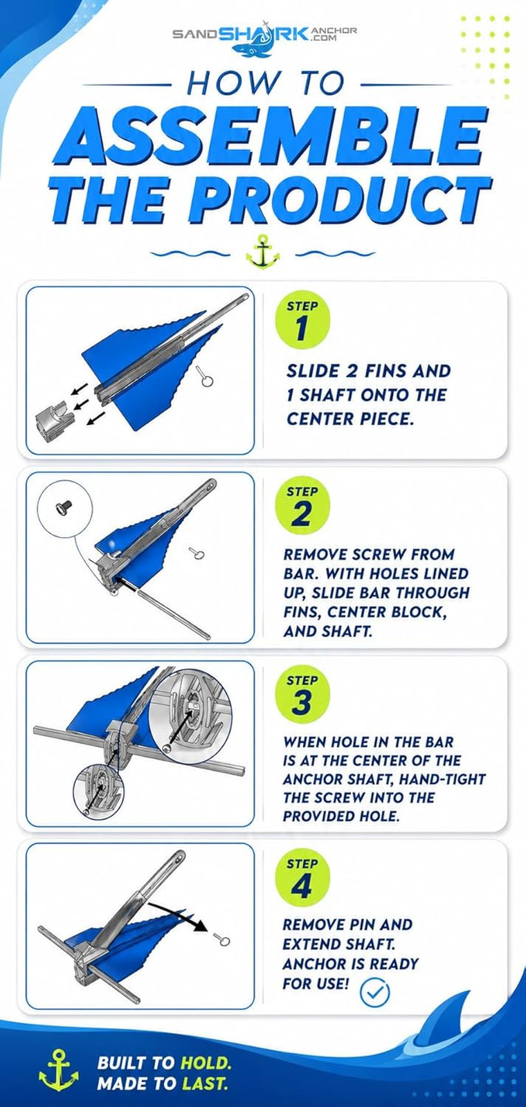 Sandshark Premium Fluke Anchor-Retractable Shaft Easy Storage-Aluminum Pontoon B