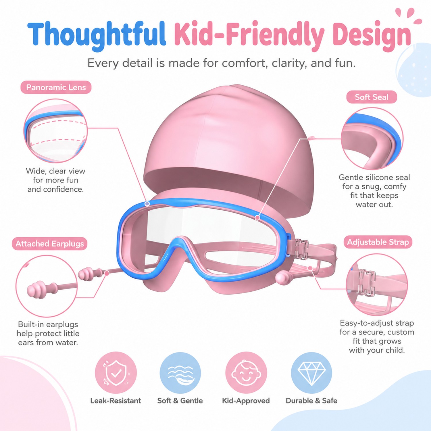 2PCS Kids Swimming Goggles And Swim Cap Set for 3-15 UV Protection Anti-Fog Pool