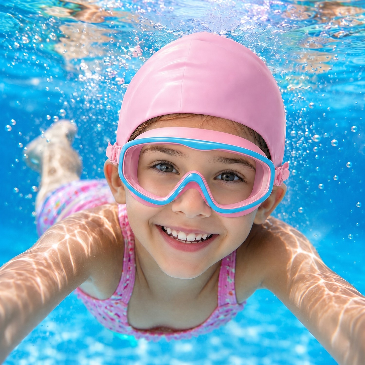 2PCS Kids Swimming Goggles And Swim Cap Set for 3-15 UV Protection Anti-Fog Pool