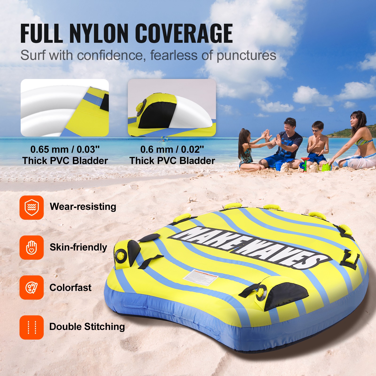 VEVOR Inflatable Towable Tube for Boating 1-3 Rider with Bumper Fins Water Sport