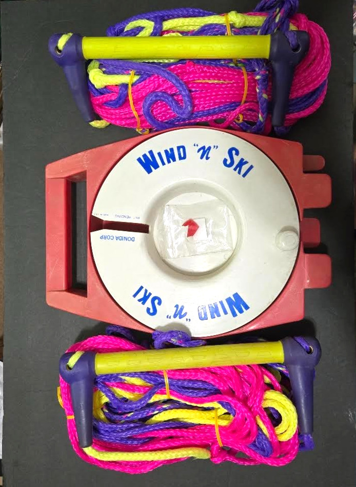 2 Vintage Braided Nylon 75′ 5-Section Ski Ropes & 1 Wind “n” Ski Rope Winder