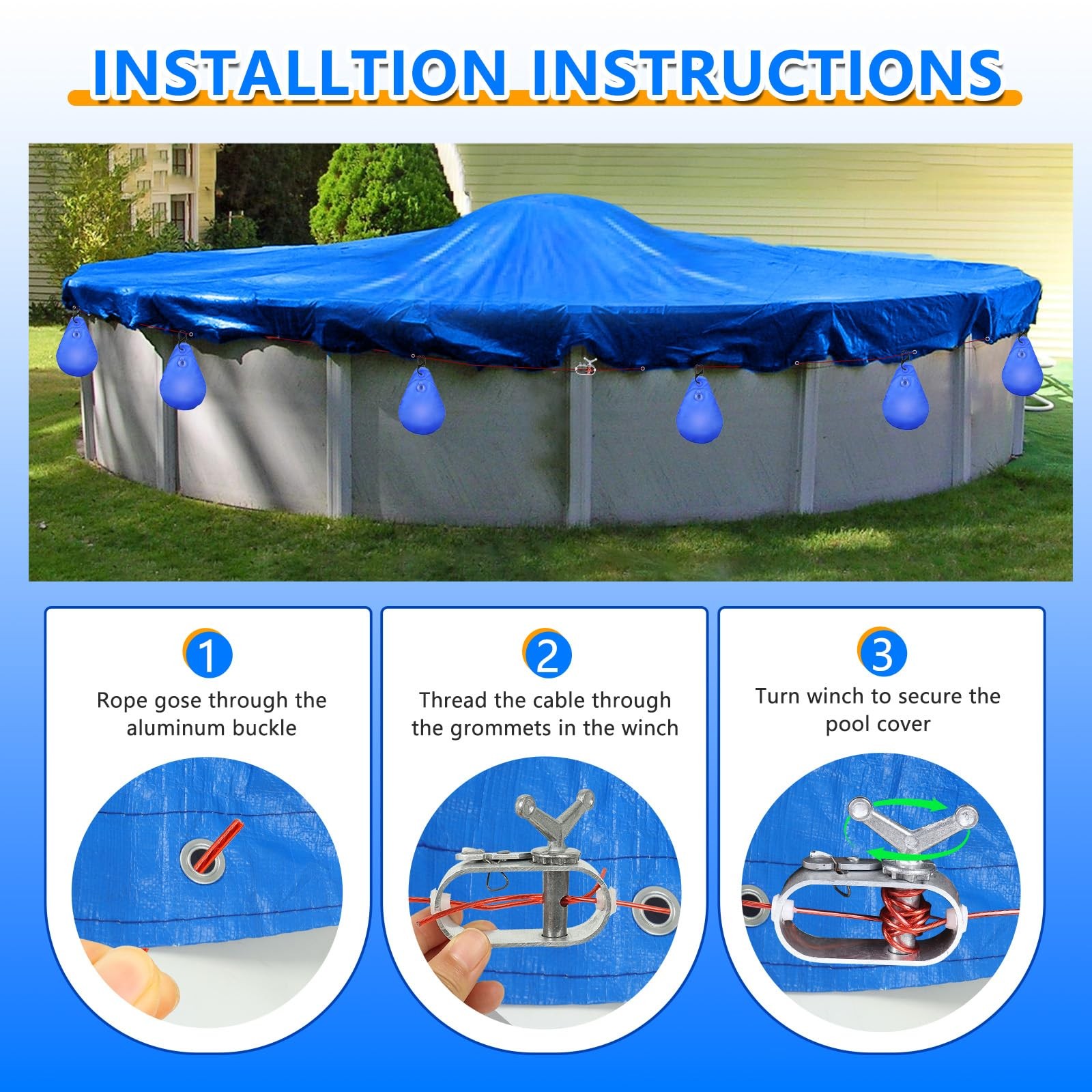 18FT Round Above Ground Pool Cover Thick Pool Cover Protector Cover with Winc…