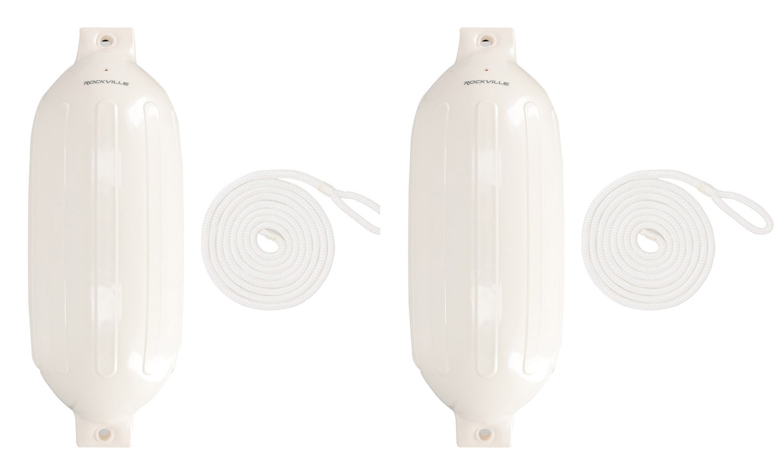 (2) Rockville FEN110-WHITE 10″ x 30″ Marine Boat Fenders UV-Resistant Inflatable