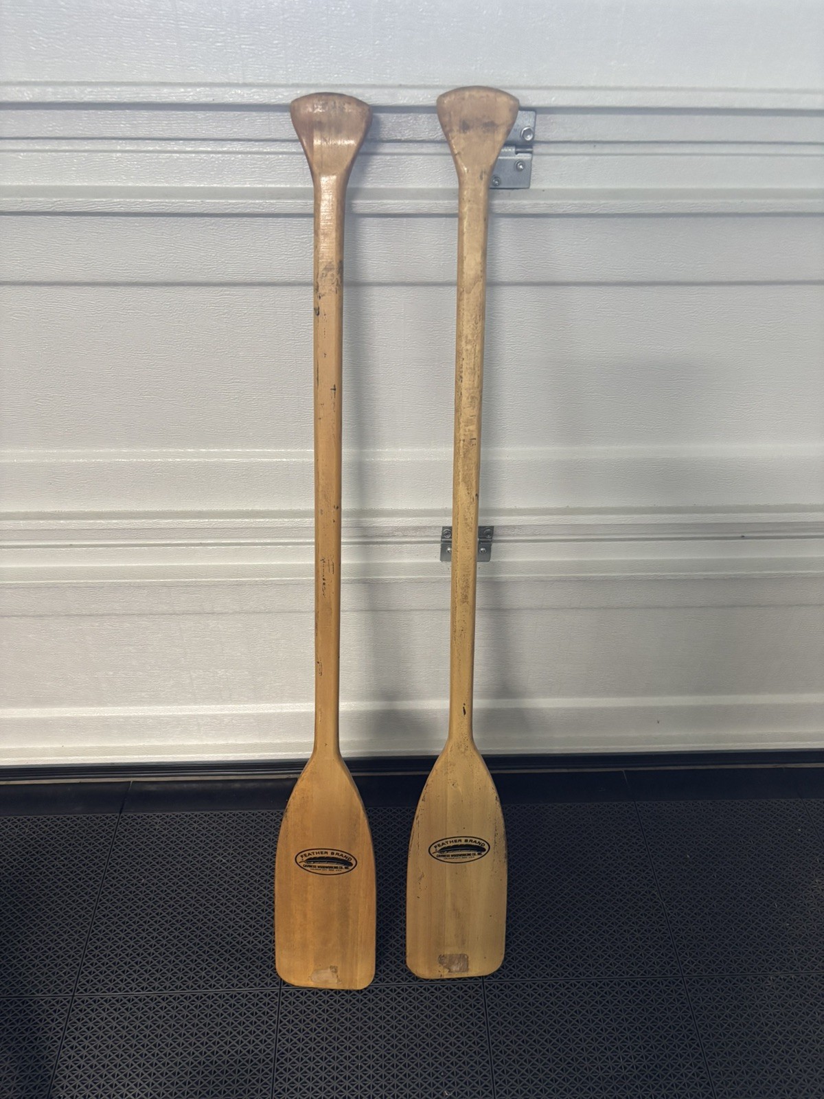 VINTAGE Old Wooden Paddles Oars Feather Brand Measures 47”