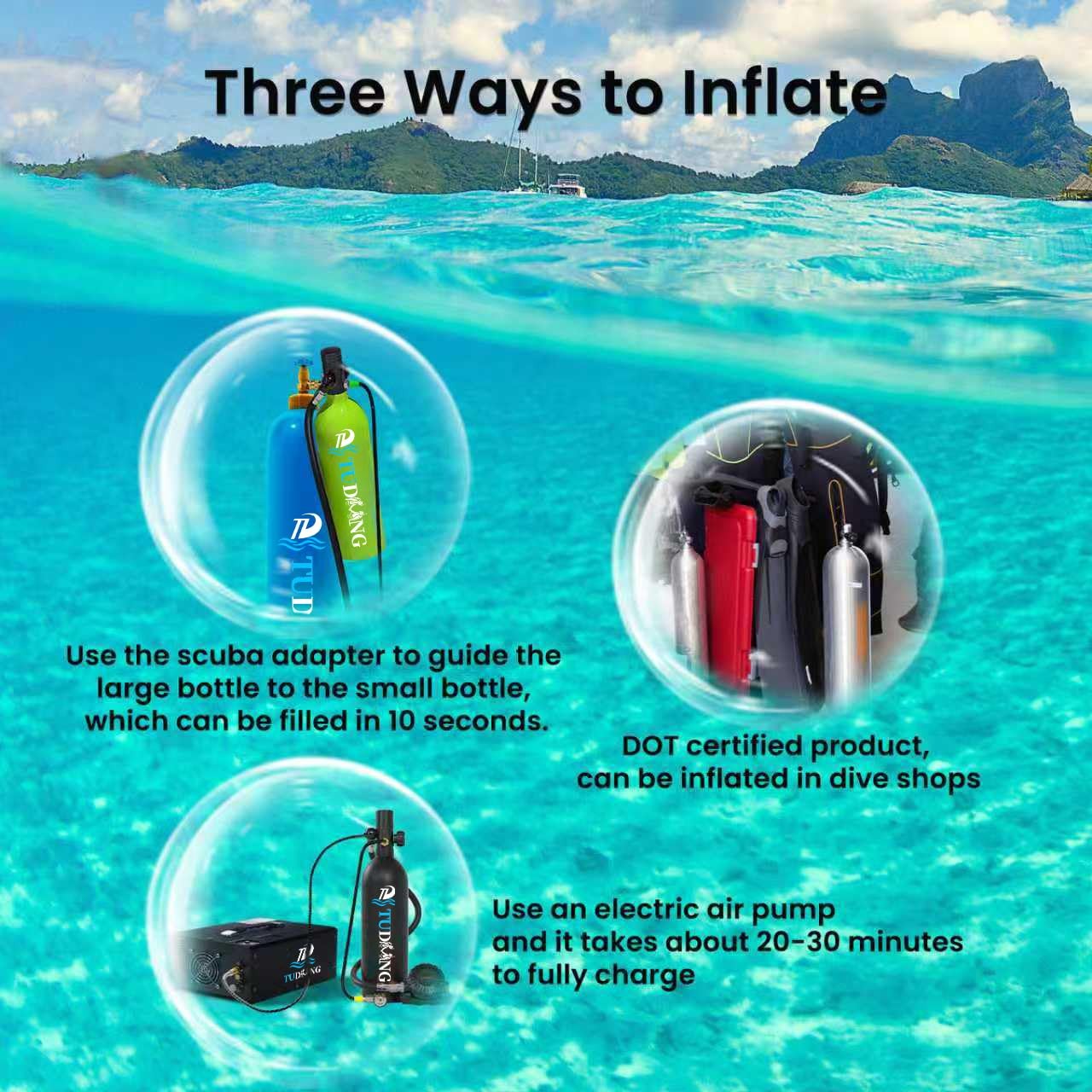TUDIVING Mini Scuba Tank, 1.9L Portable Lung Tank for Underwater Breathing, S…
