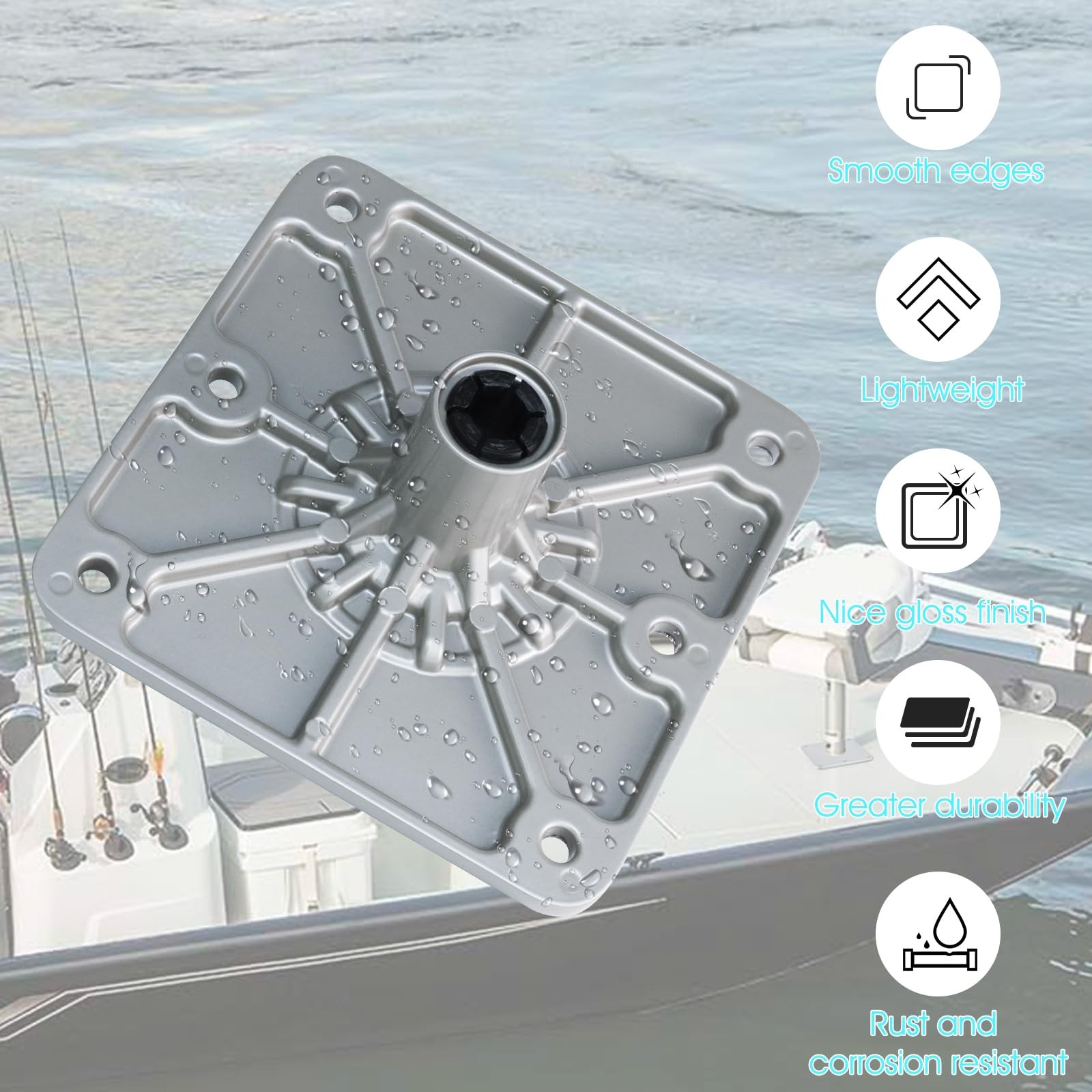 CLLOMAGY Boat Seat Base Mount 1pack 7×7 Aluminum, Light Gray