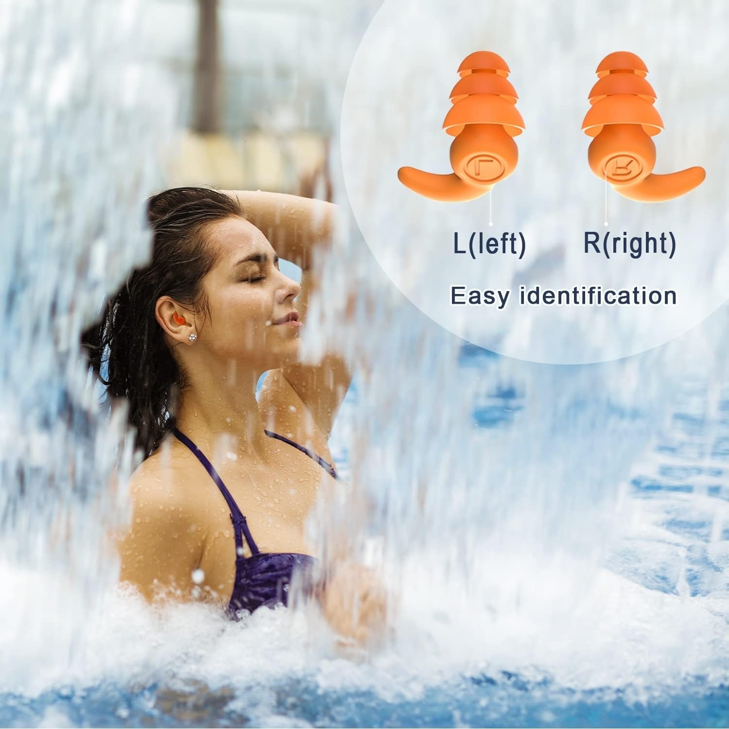 Waterproof Swimming Ear Plugs for Adults, 3 Pairs Reusable Silicone Swimmer E…