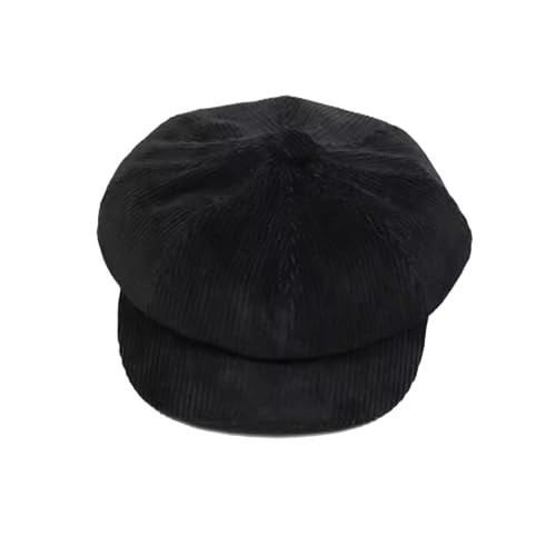 Men Women Retro 8 Panels Corduroy-Newsboy Hat with Brim Y2k Medium-Large Black