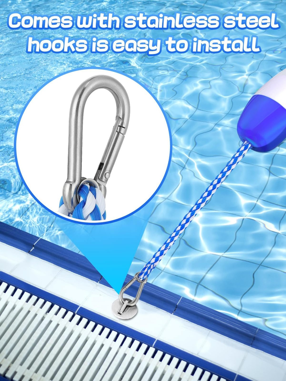 16ft -20ft Adjustable Pool Safety Rope with Floats, Floating Pool Divider- St…