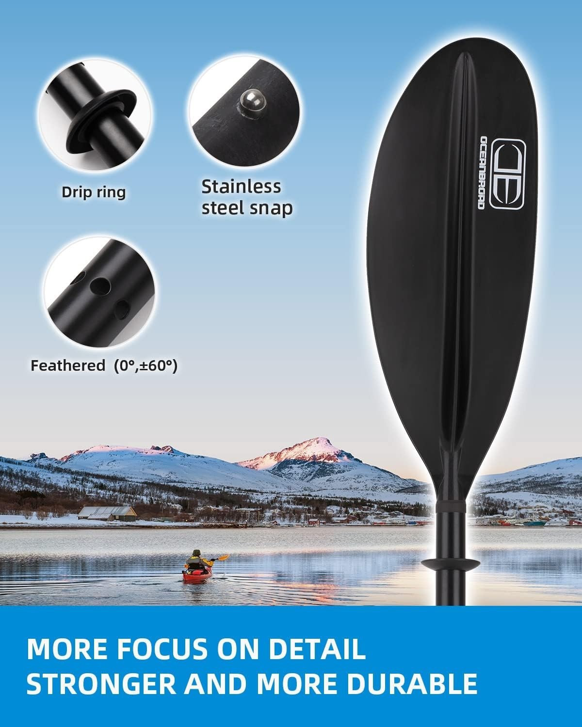 All-Season Kayak Paddle with Leash – Durable Aluminum & Fiberglass Reinforced…