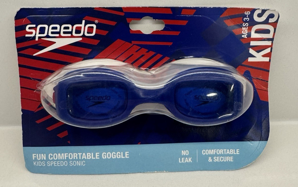 Speedo Kids’ Sonic Swim Goggles Age 3-6 blue red new sealed no leak water sport