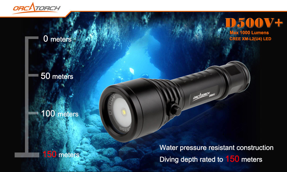 Orca D500V+ Dive Scuba LED Light Super Bright Movie Day Lite Durable Aiuminum
