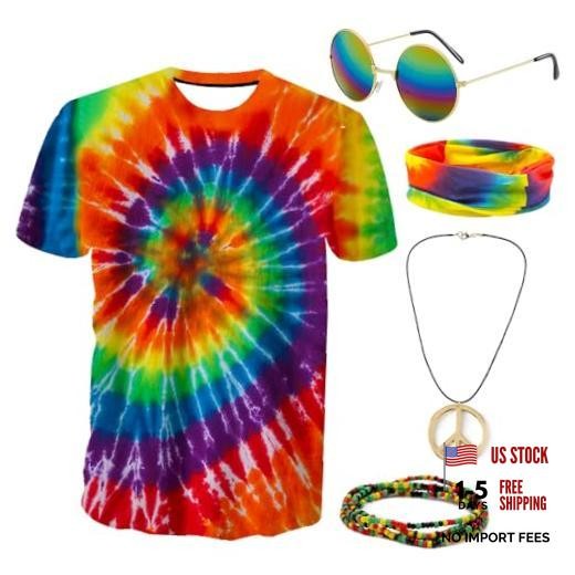 Hippie Costume Outfit for Men Women 60s 70s Costume Medium Colorful